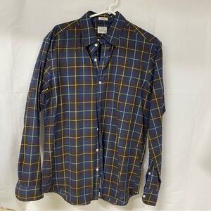 J.Crew Classic Fit Blue Brown Yellow Plaid Button Front Shirt Men’s Medium
